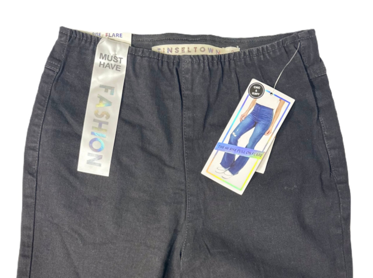 TINSELTOWN Pull-On Frayed-Hem Flare-Leg Denim Jeans