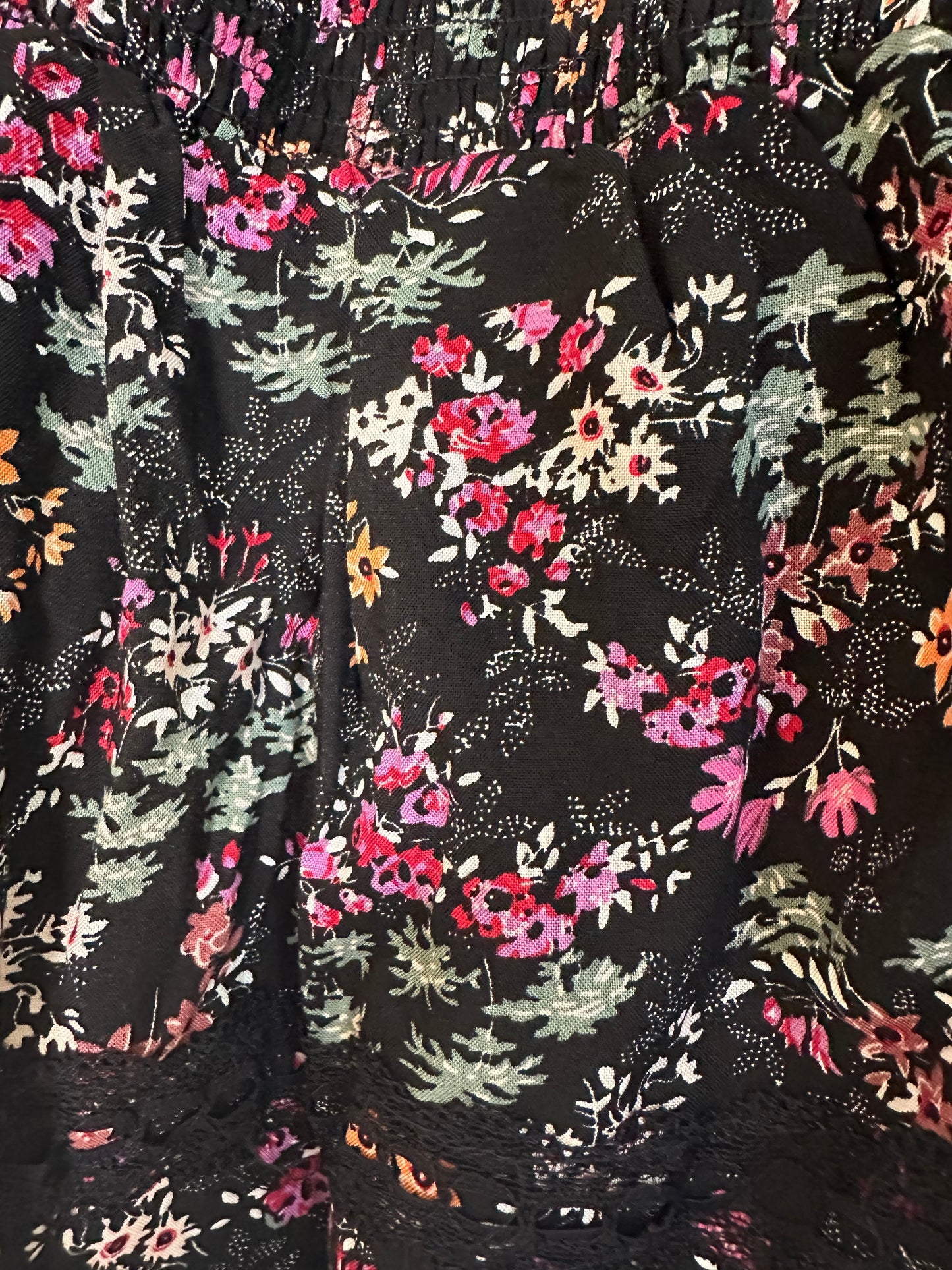 LOVE, FIRE Smocked Lace Trim Top