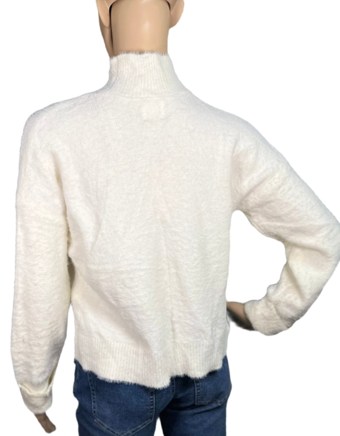 HIPPIE ROSE Eyelash Mock-Neck Cuffed Sweater