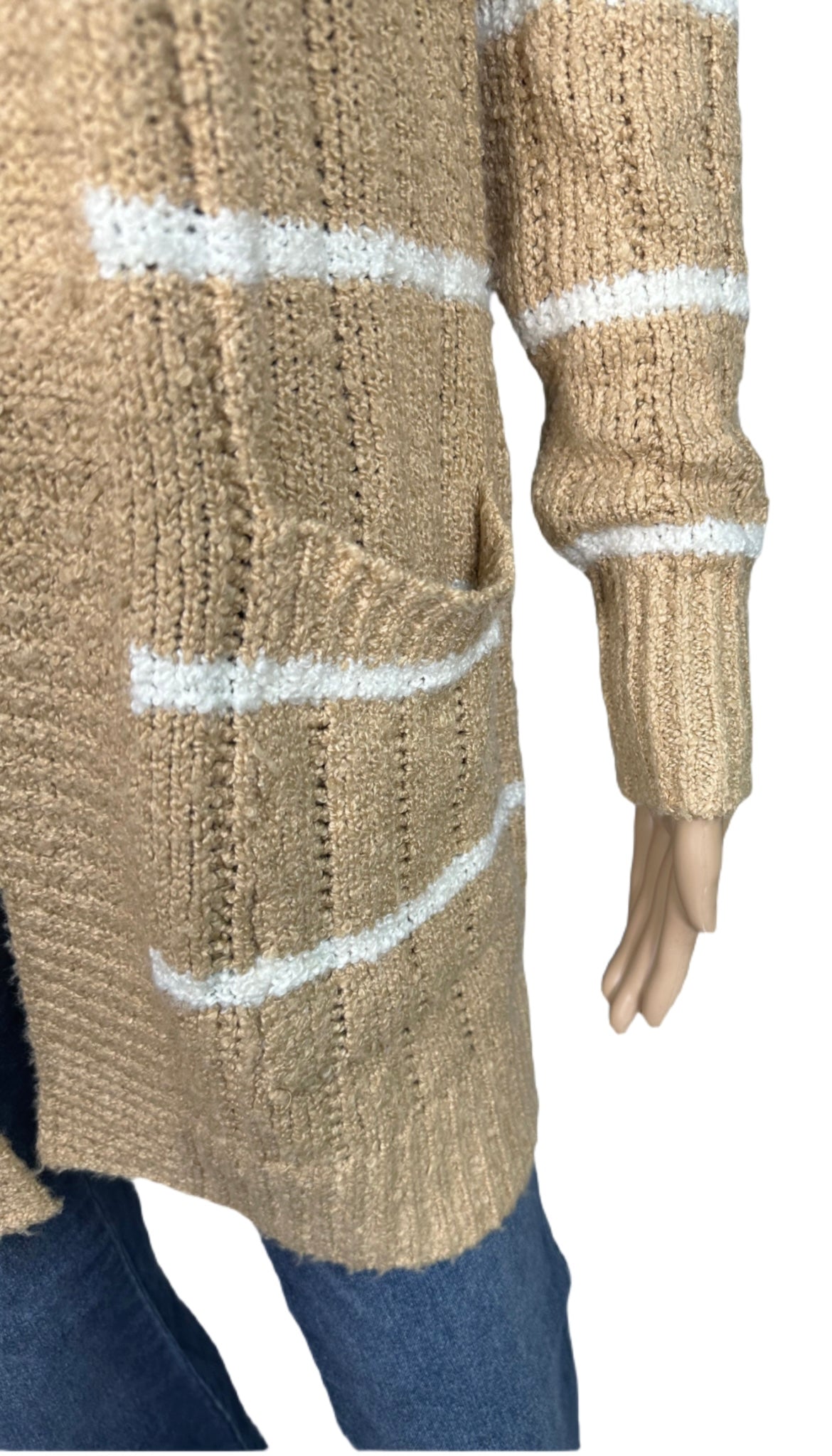 HIPPIE ROSE Striped Open-Front Long Cardigan