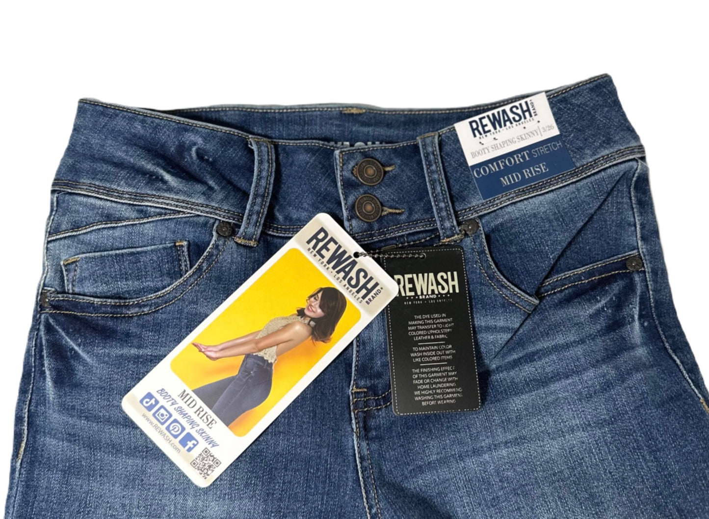 REWASH Mid-Rise Booty-Shaping Skinny Jeans