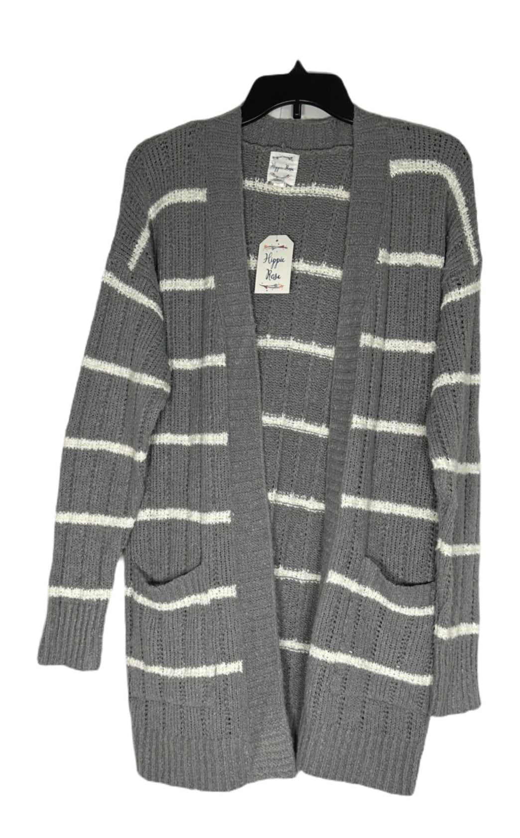 HIPPIE ROSE Striped Open-Front Long Cardigan