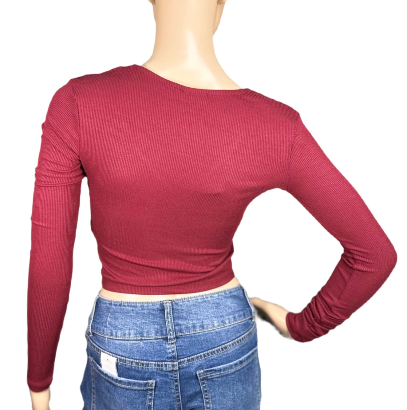 SELF ESTEEM Lace-Trimmed V-Neck Ribbed Top