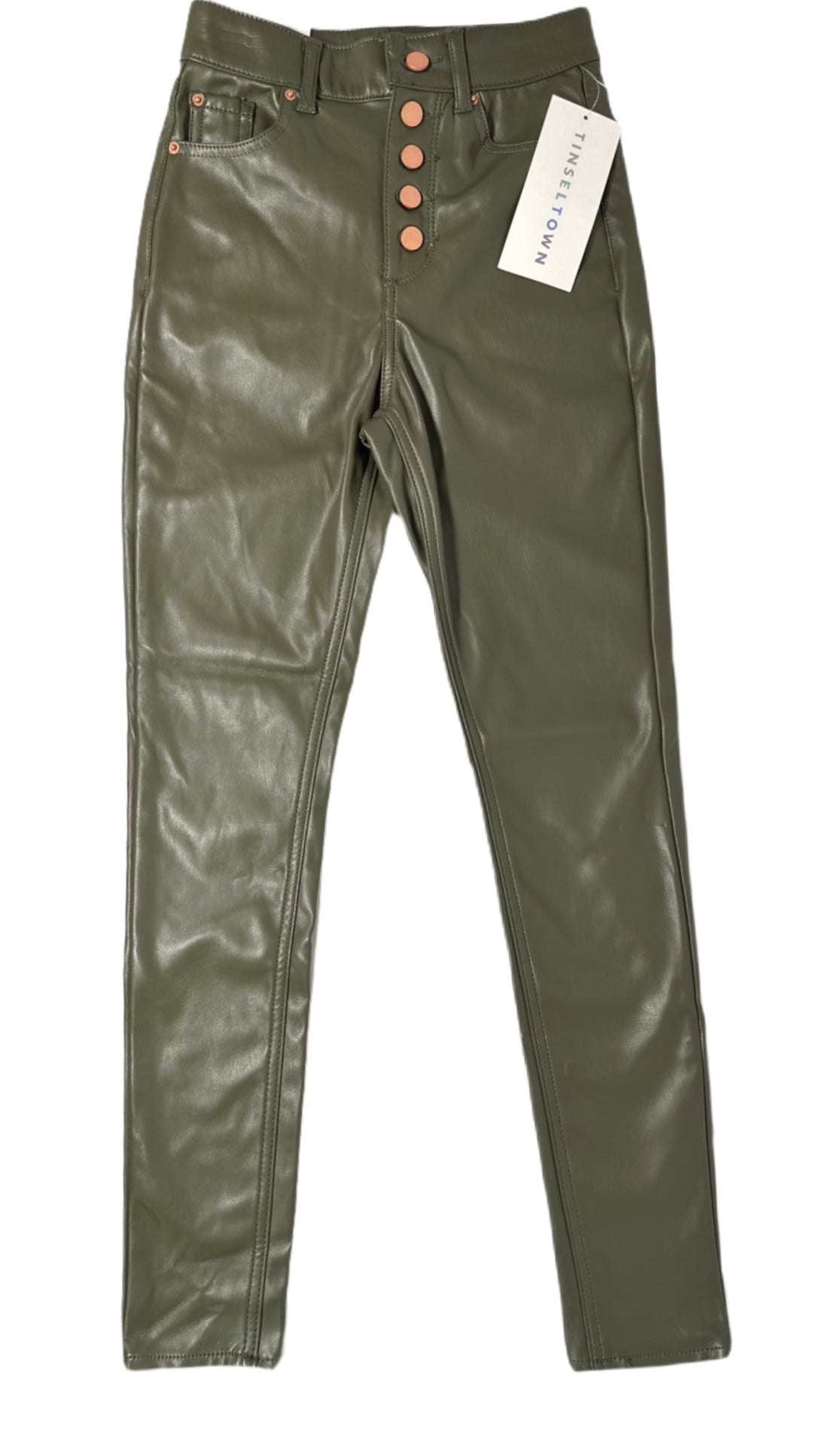 TINSELTOWN High-Rise Exposed Button-Fly Patent Skinny Pants