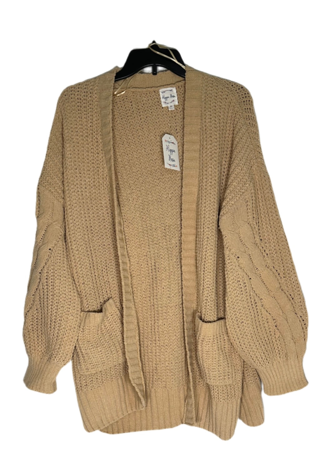 HIPPIE ROSE Chenille Cable-Knit Cardigan
