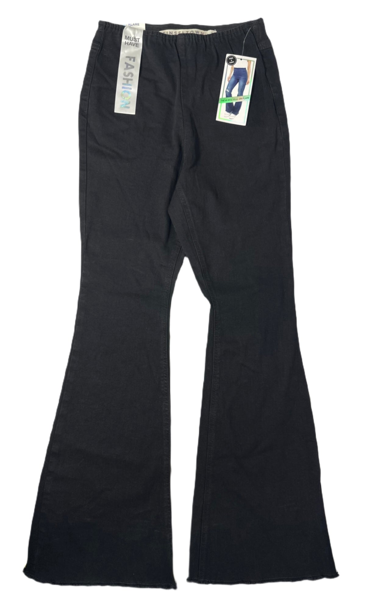 TINSELTOWN Pull-On Frayed-Hem Flare-Leg Denim Jeans