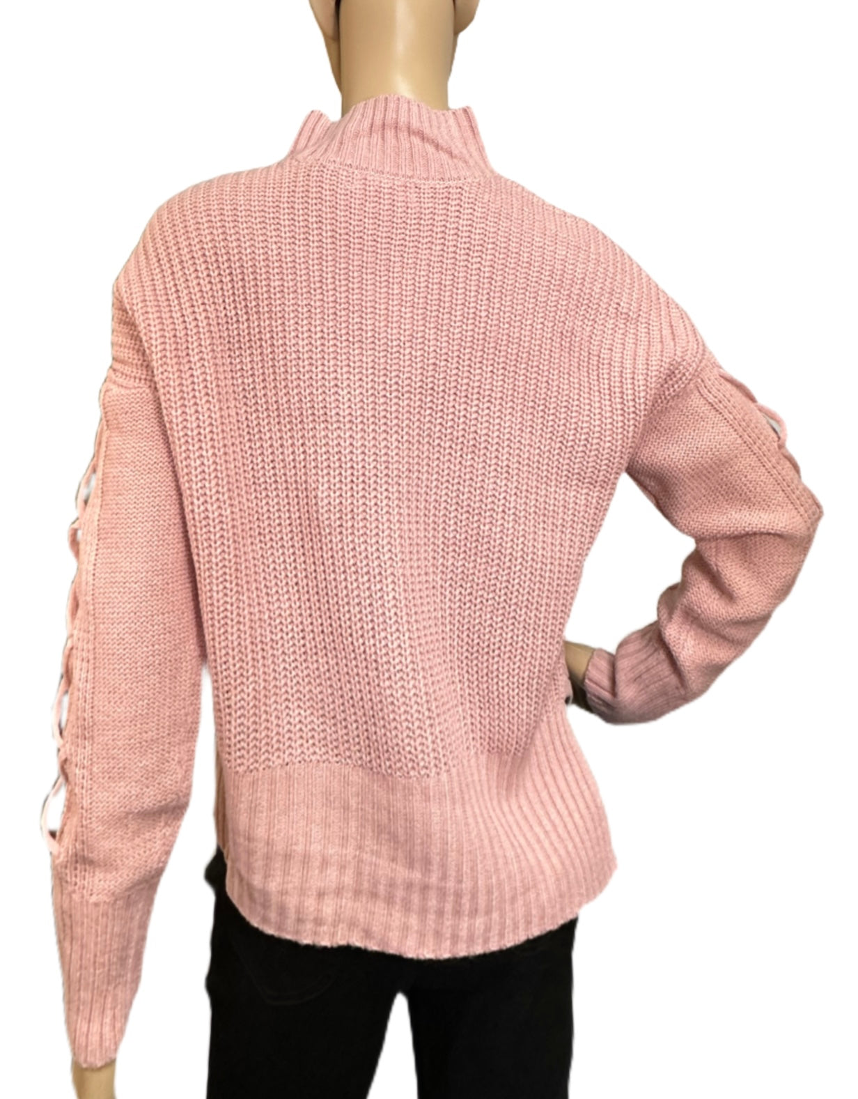 ULTRA FLIRT Mock-Neck Lace-Up-Sleeve Sweater