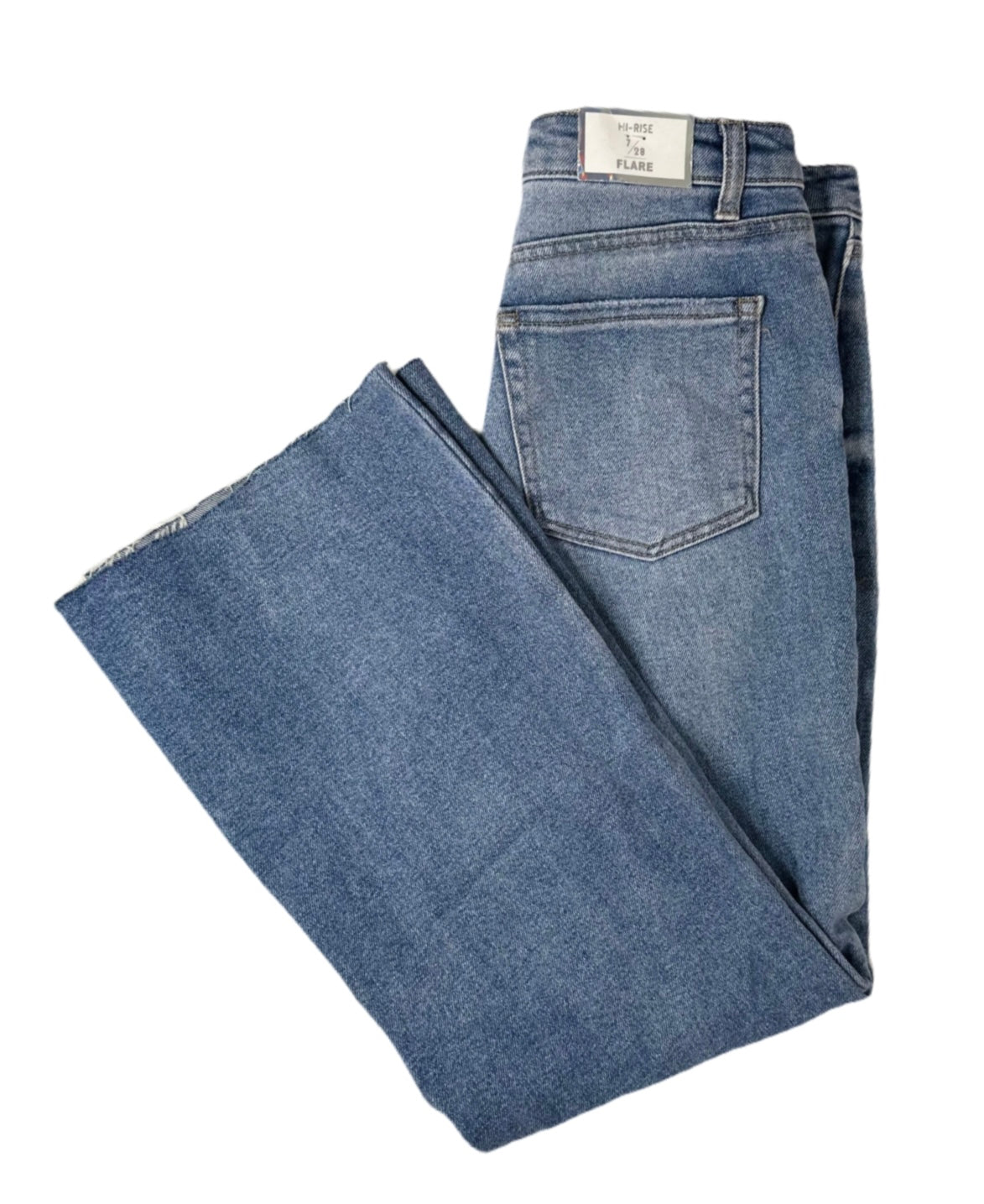 TINSELTOWN High-Rise Flare Distressed Cropped Jeans