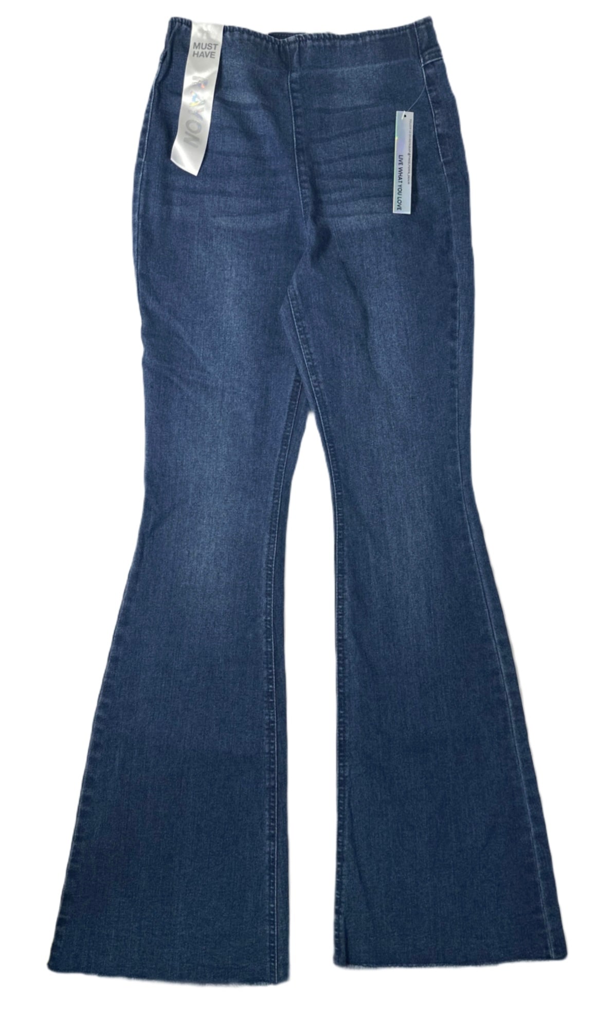 TINSELTOWN Pull-On Frayed-Hem Flare-Leg Denim Jeans