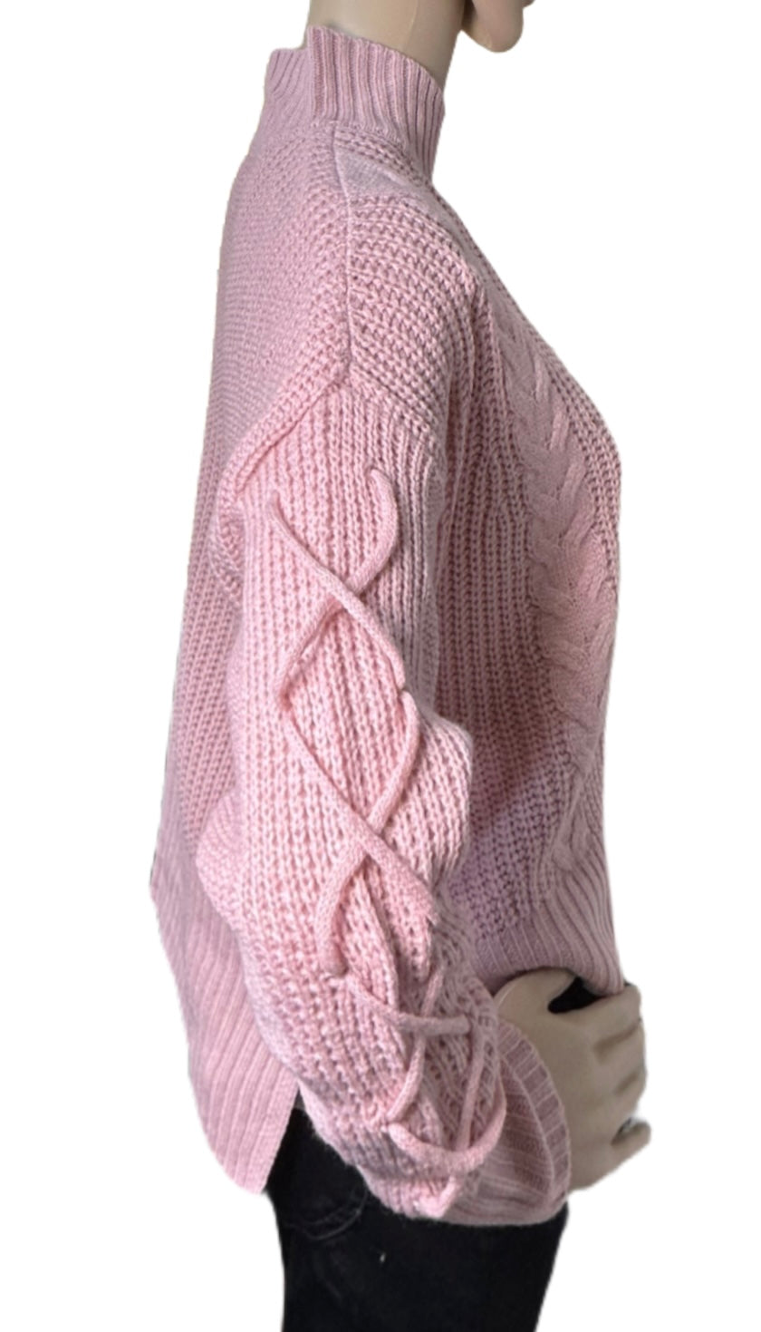 ULTRA FLIRT Mock-Neck Lace-Up-Sleeve Sweater