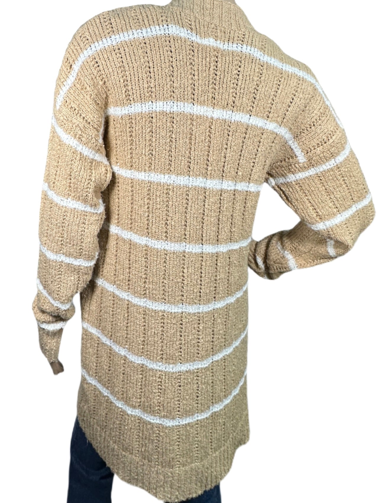 HIPPIE ROSE Striped Open-Front Long Cardigan