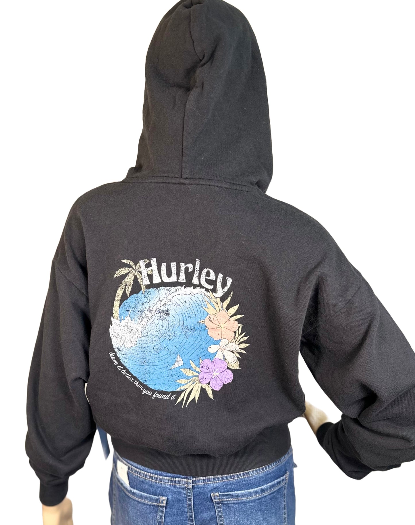 HURLEY Juniors Crop Zip up Protect The Sea Hoodie