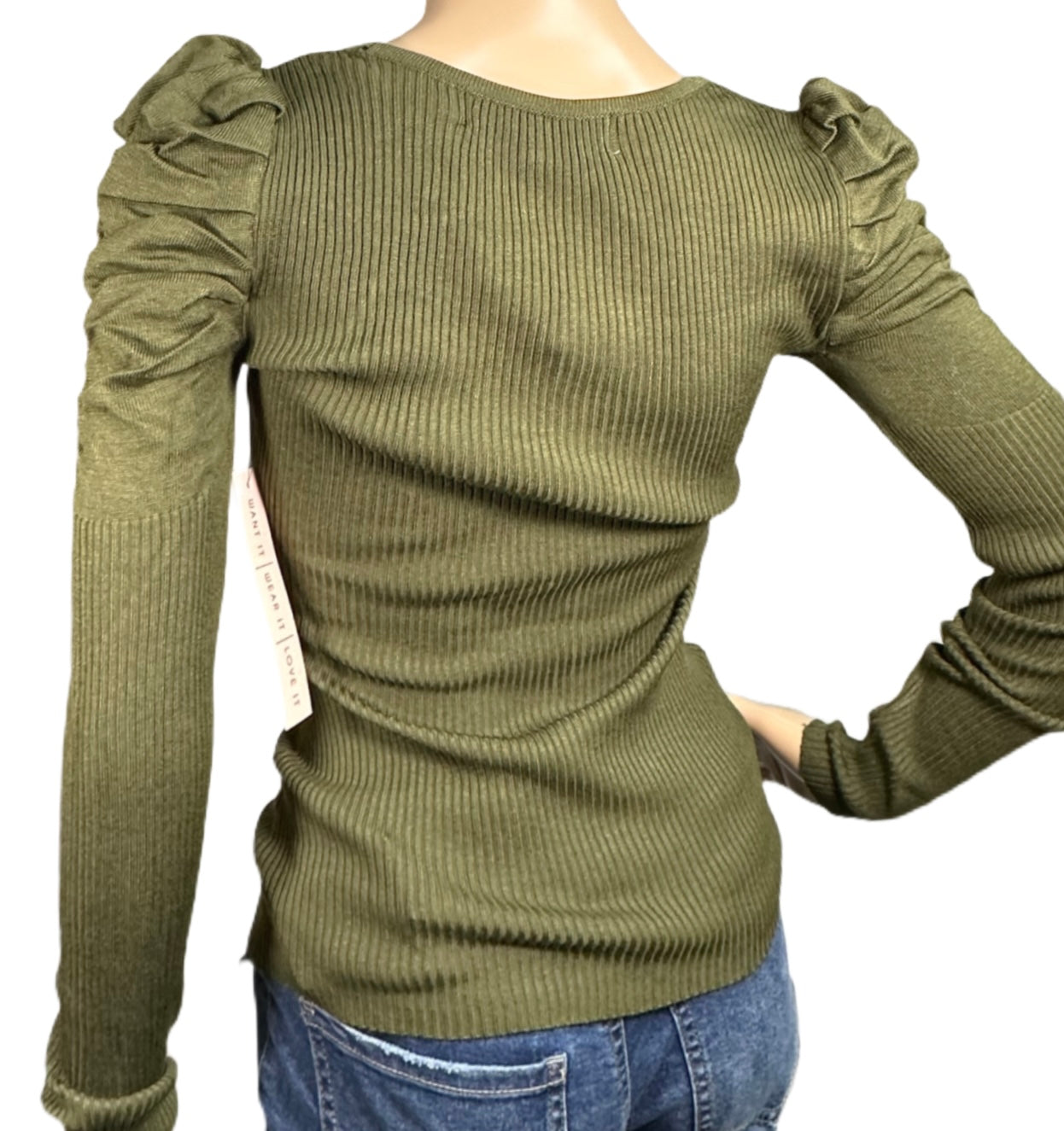 CRAVE FAME Scoop-Neck Puff-Shoulder Ribbed Sweater