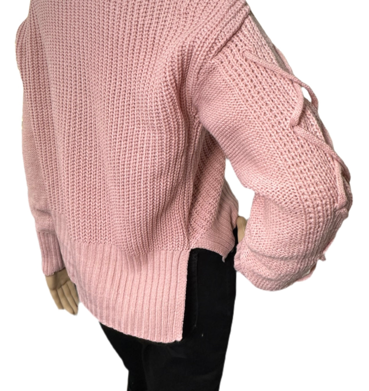 ULTRA FLIRT Mock-Neck Lace-Up-Sleeve Sweater