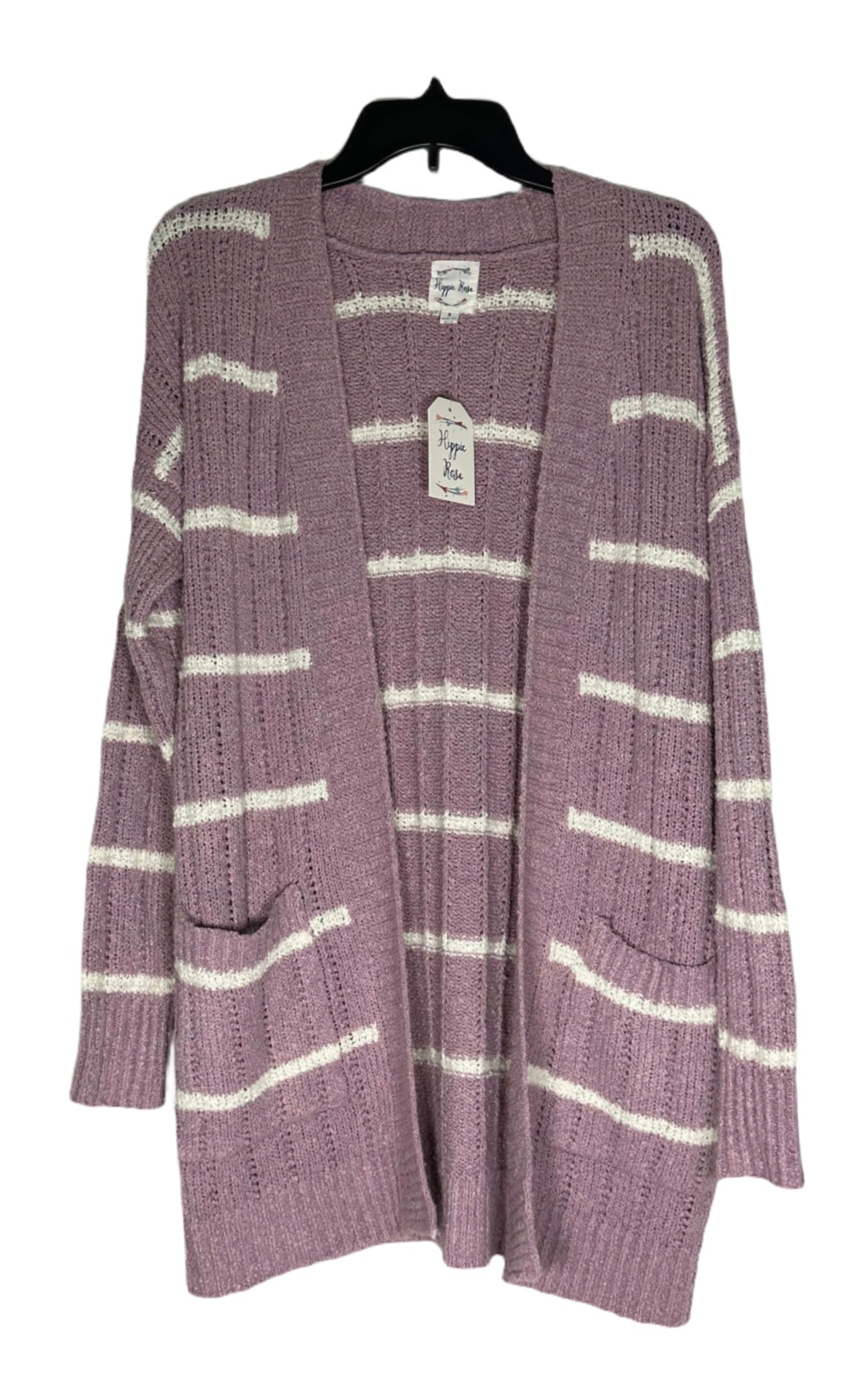 HIPPIE ROSE Striped Open-Front Long Cardigan
