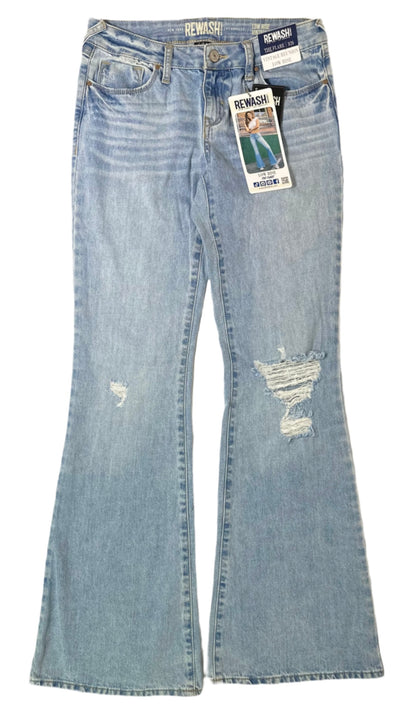 REWASH Low-Rise Distressed Flare Jeans