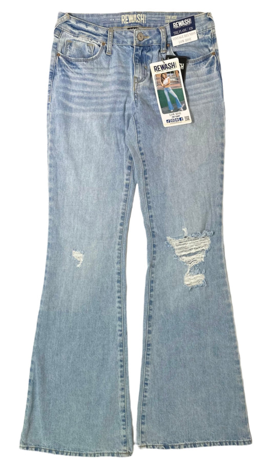 REWASH Low-Rise Distressed Flare Jeans