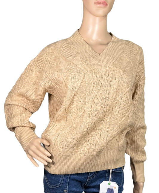 HIPPIE ROSE V-Neck Cable-Knit Sweater