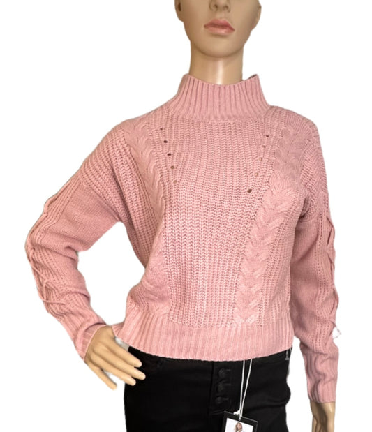 ULTRA FLIRT Mock-Neck Lace-Up-Sleeve Sweater