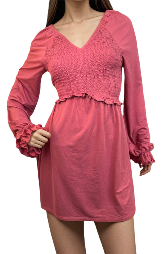 LOVE, FIRE Long-Sleeved Smocked Mini Dress