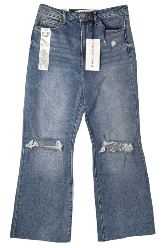 TINSELTOWN High-Rise Flare Distressed Cropped Jeans