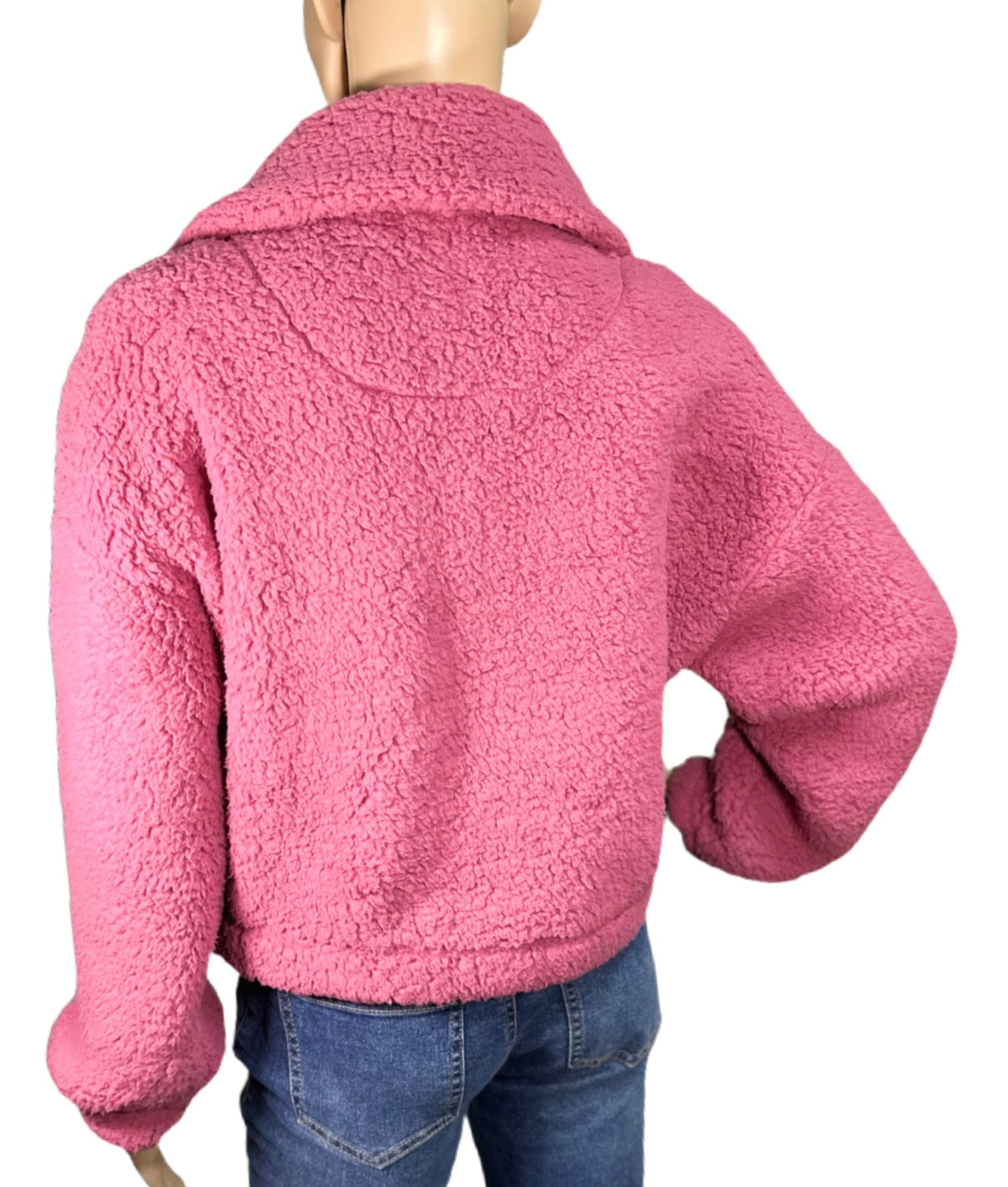 HIPPIE ROSE Extended Quarter-Zip Long-Sleeve Sherpa Sweatshirt