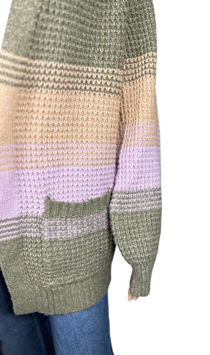 FRESHMAN Ombré Striped Waffle-Knit Long Cardigan