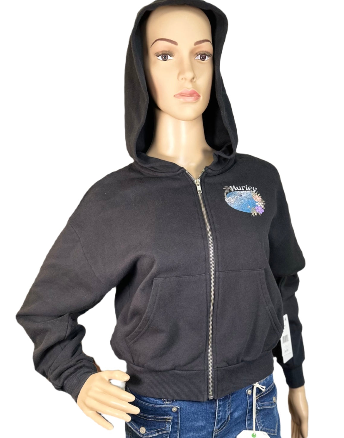 HURLEY Juniors Crop Zip up Protect The Sea Hoodie