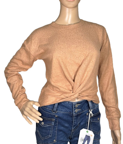HIPPIE ROSE Cozy Twist-Front Long-Sleeve Top