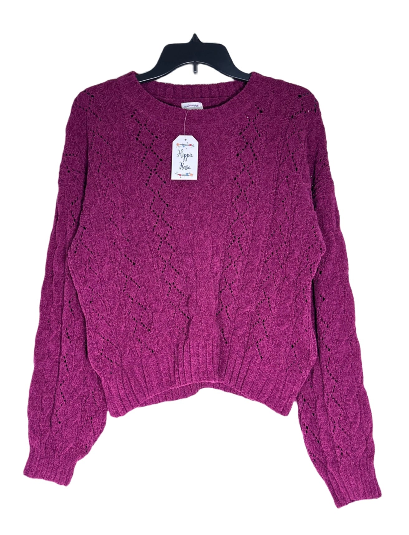 HIPPIE ROSE Crewneck Cozy Chenille Cable-Knit Sweater