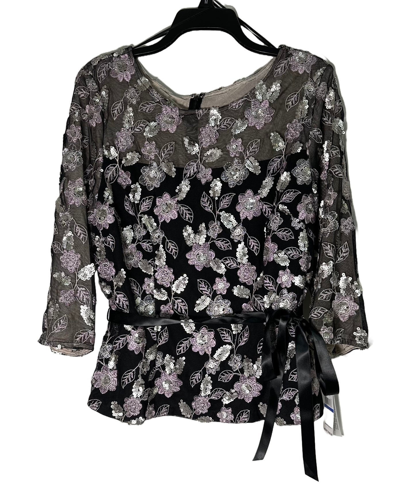ALEX EVENINGS Sequined Embroidered Blouse