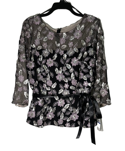 ALEX EVENINGS Sequined Embroidered Blouse