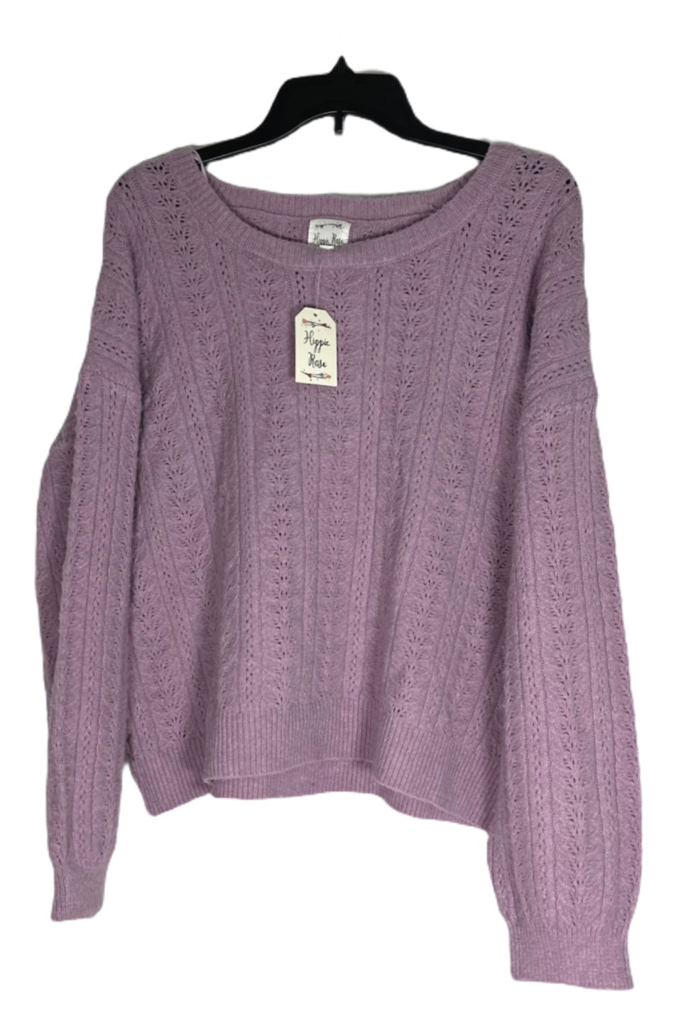 HIPPIE ROSE Crewneck Pointelle-Knit Sweater