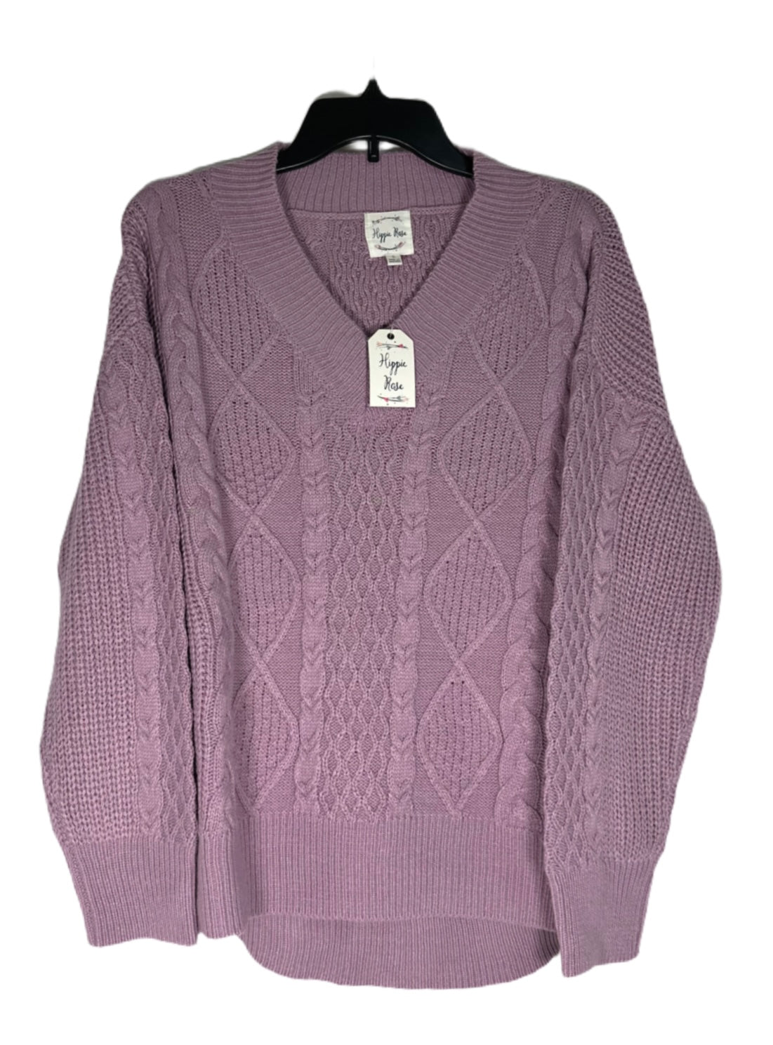 HIPPIE ROSE V-Neck Cable-Knit Sweater