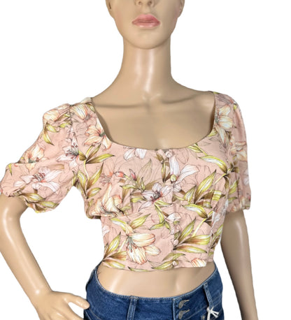 HURLEY Lily Floral Print Button Front Crop Top