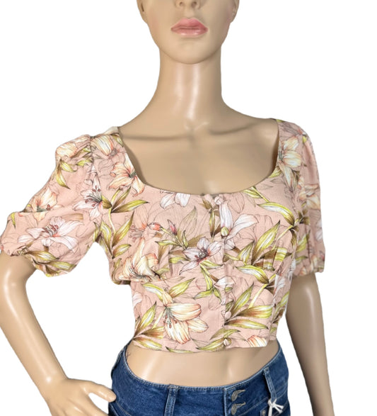 HURLEY Lily Floral Print Button Front Crop Top