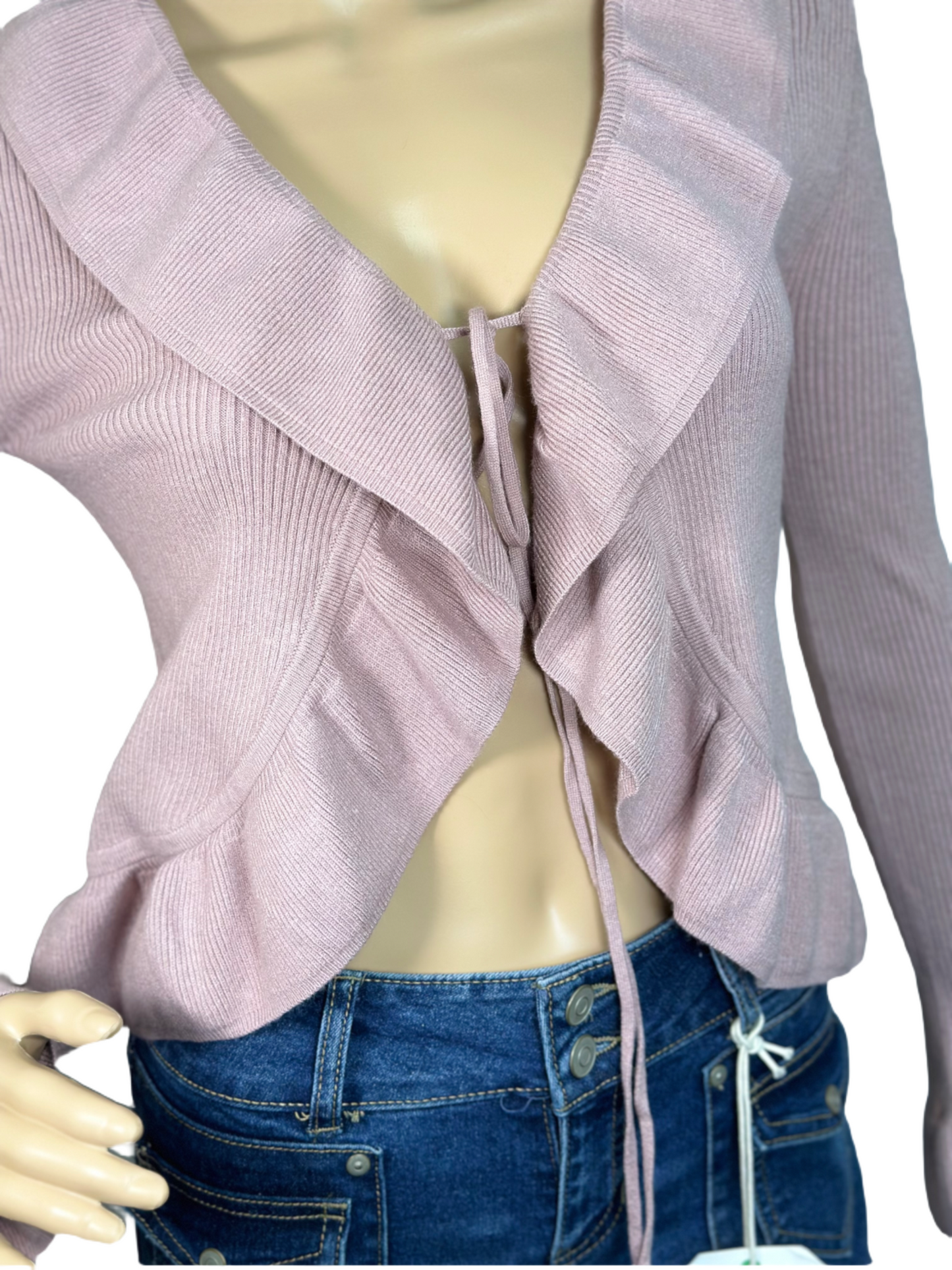 HIPPIE ROSE Tie-Front Flutter-Sleeve Cardigan Sweater