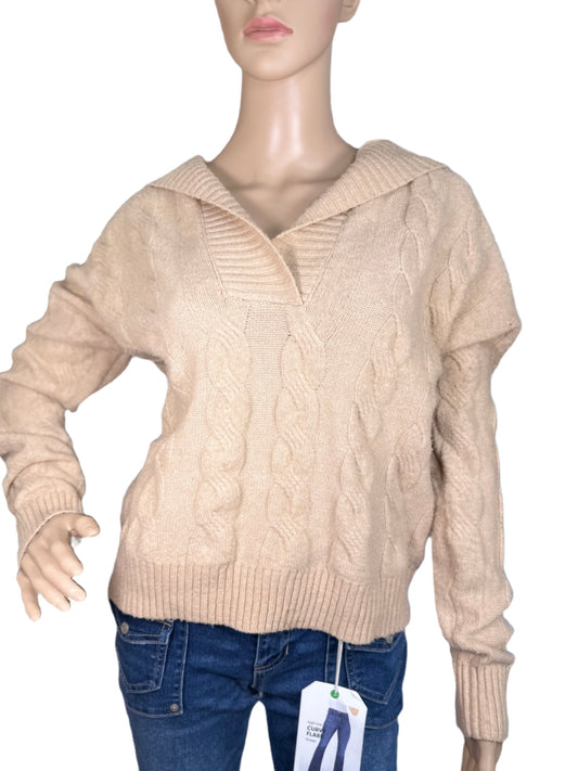 HIPPIE ROSE Cable-Knit Hoodie Sweater