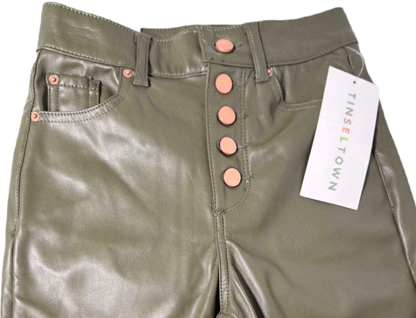 TINSELTOWN High-Rise Exposed Button-Fly Patent Skinny Pants