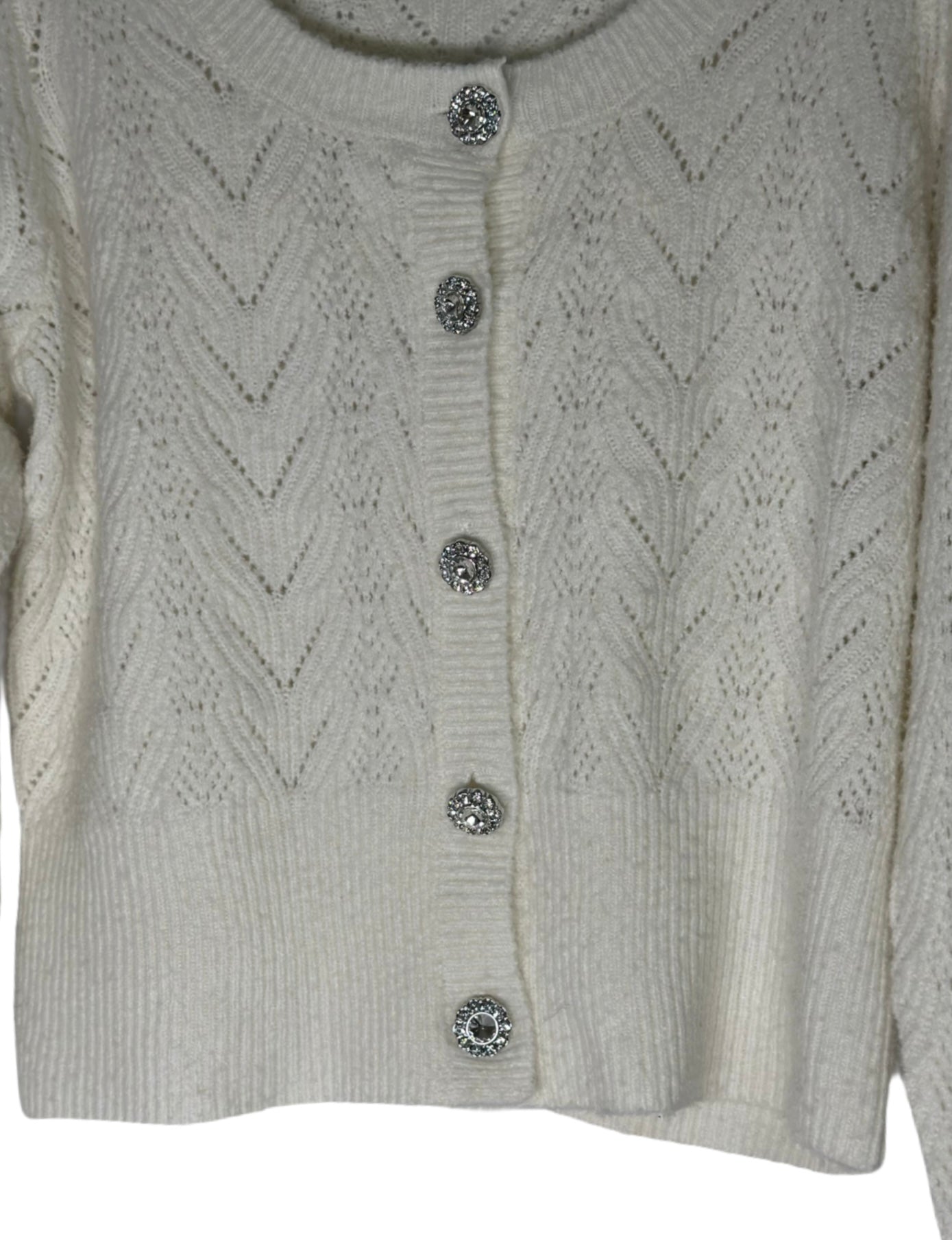 HIPPIE ROSE Pointelle Jewel Button Cardigan
