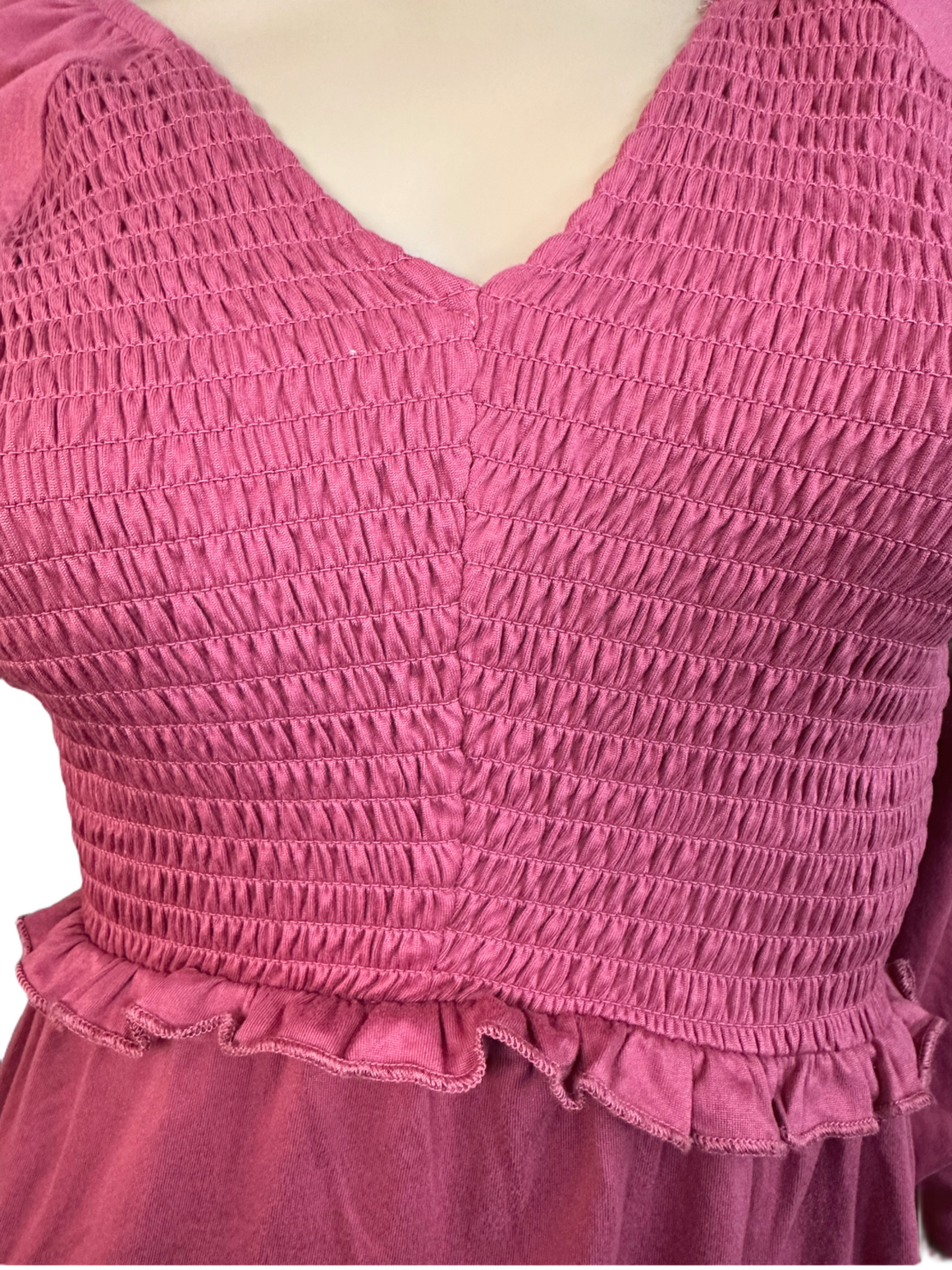 LOVE, FIRE Long-Sleeved Smocked Mini Dress