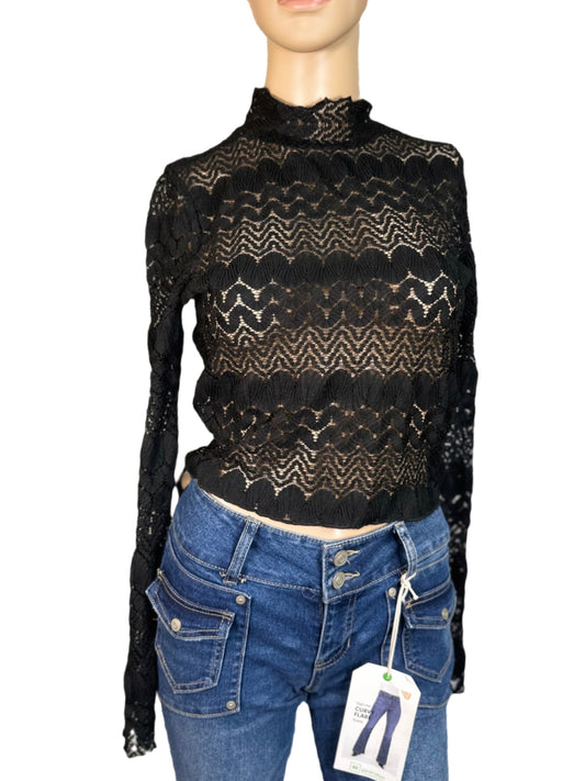 HURLEY Juniors' Lacey Mock-Neck Crop Top