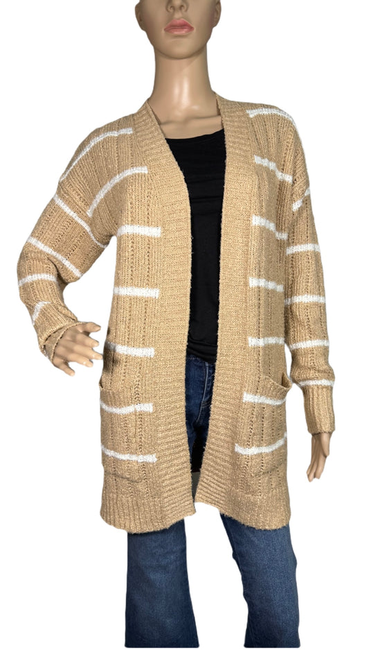 HIPPIE ROSE Striped Open-Front Long Cardigan