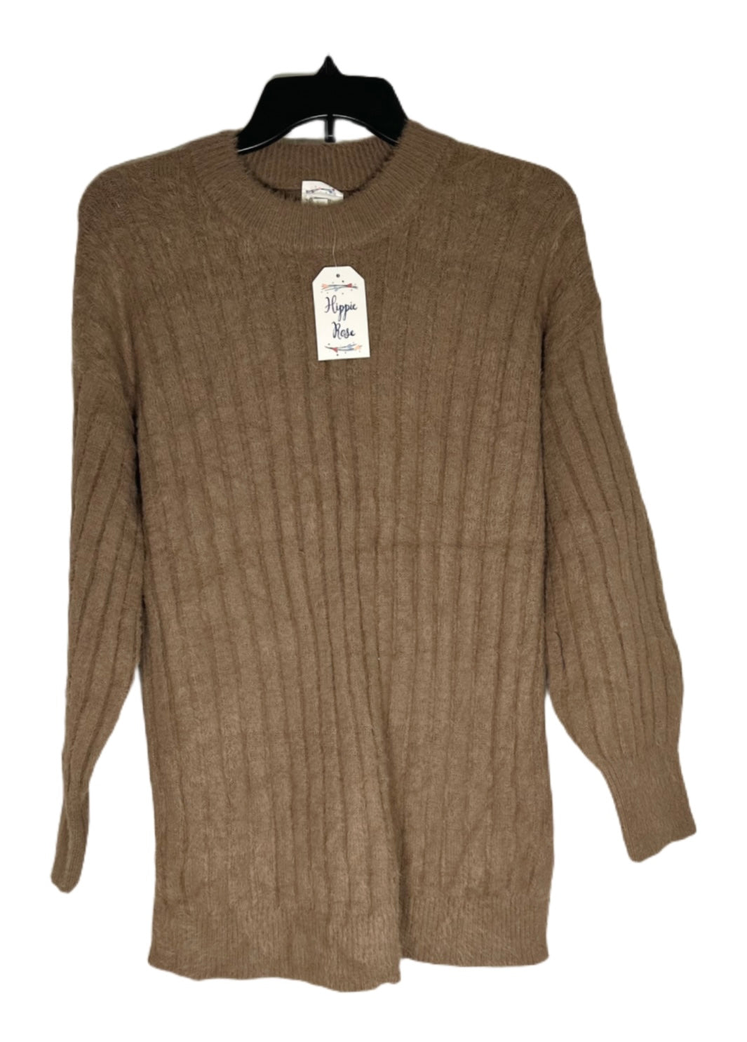 HIPPIE ROSE Ribbed-Knit Eyelash Tunic Sweater