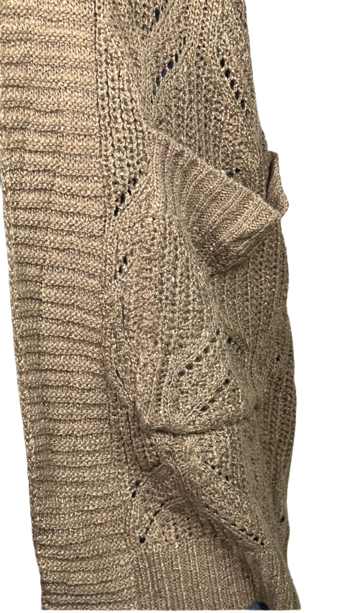 HIPPIE ROSE Pointelle-Knit Long Open Front Cardigan
