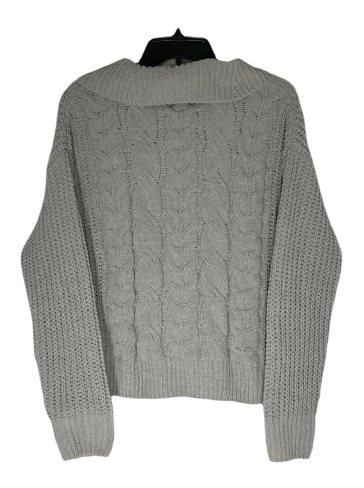 HIPPIE ROSE Chenille Collared Quarter-Zip Cable-Knit Sweater