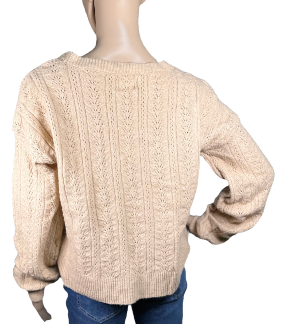 HIPPIE ROSE Crewneck Pointelle-Knit Sweater