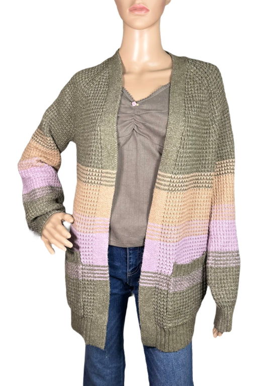 FRESHMAN Ombré Striped Waffle-Knit Long Cardigan
