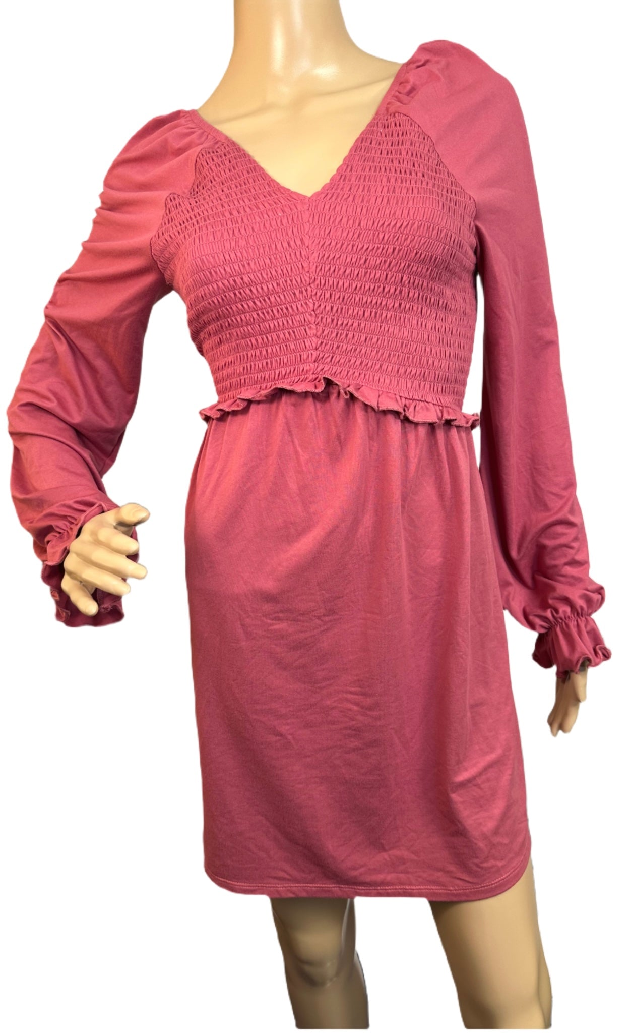 LOVE, FIRE Long-Sleeved Smocked Mini Dress