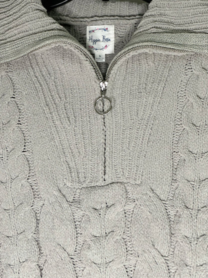 HIPPIE ROSE Chenille Collared Quarter-Zip Cable-Knit Sweater
